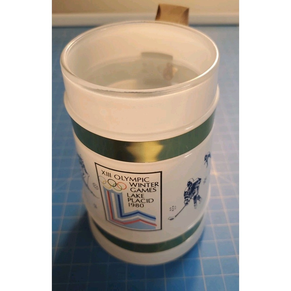 Vtg Siesta Ware Glass Wood Handle Mug Lake Placid 1980 Olympics USA Stein Winter
